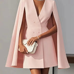 Commuter double-breasted cape-style solid color suit dress