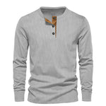 KZZ Men's Regular Fit Patchwork Print Half Button Thermal Lined Henry Collar Shirt