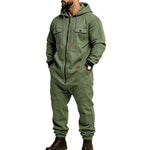 KZZ Men's Hooded Workwear Casual Street Style Jumpsuit