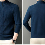 KZZ Men's solid color quarter-zip stand collar knit long-sleeved top
