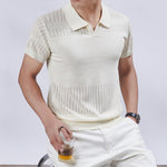 KZZ Summer Solid-Color V-Neck Short-Sleeve Polo Shirt
