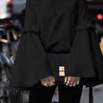 Flared Sleeves Loose Ruffled Solid Color Split-Joint Round-Neck T-Shirts Tops
