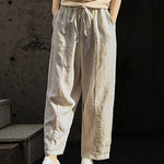 Loose Plain Drawstring High Waist Straight Wide Leg Pants with Pocket