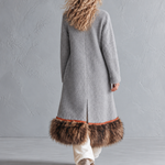 Chic Urban Faux-Fur Hem Grey Patchwork Leopard-Print Coat