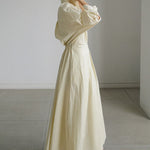 Long Sleeves Loose Buttoned Solid Color Lapel Midi Dresses