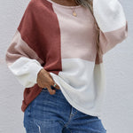 Knitted Color Block Pullover Lightweight Loose Casual Sweater