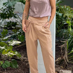 Taupe Unbalanced Button Cropped Pants