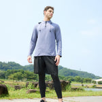 KZZ Men's Solid Half Zip Thumb Hole Design Sports Tee