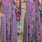 Vintage floral print loose sleeveless jumpsuit