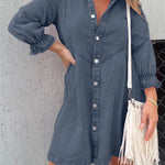 New Washed Denim Puff Sleeve Dress