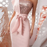Gorgeous Day Sequins Patch One Shoulder Midi Dress