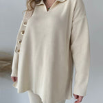 Women's Two Piece Sets Casual Loose Knitted Long Sleeve Sweater + Wide Leg Pants