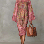 Long Sleeves Loose Contrast Color Printed Mock Neck Midi Dresses