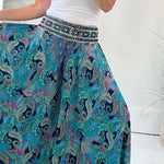 Ethnic Paisley Print Elastic Patchwork Waist Lightweight Pants