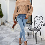 Knit Off-The-Shoulder Slim Soft Long Sleeve Pullover Sweater