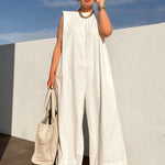 Sleeveless Wide Leg Shoulder Pad Solid Color Jumpsuits