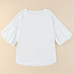 White Solid Color Casual Bubble Sleeve Blouse
