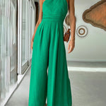 Straps Jumpsuits Romper One Shoulder Pleated High Waist Wide Leg Pansuits Casual Lounge Wear