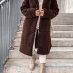 Teddy fleece lapel mid-length coat