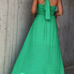 Elmhurst green pleated halterneck maxi dress