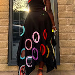 A-Line High Waisted Contrast Color Hollow Round-Neck Maxi Dresses