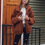 Fleece Fuzzy Faux Zipper Coats Casual Lapel Outwear