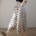 Nadorine Casual Polka Dot Wide-Leg Cotton-Linen Palazzo Pants
