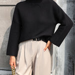 Nadorine Crewneck Knitted Sweater Solid Color Batwing Long Sleeve Pullover Jumper Top