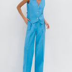 Nadorine Cotton Linen Vest Suit Women's Summer Sleeveless Tops Trousers Pants Two-piece Set