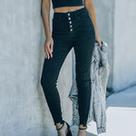 High-waist Solid Color Elastic Small Feet Pants Jeans