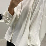 Simple Long Sleeves Loose Buttoned Pleated Solid Color Lapel Collar Blouses&Shirts Tops