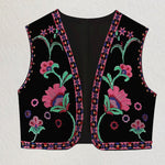 Retro Floral Embroidered Gillet Ethnic Weatern Vest Jacket Sleeveless Cardigan Crop Top