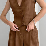 Retro V-neck striped two-piece set