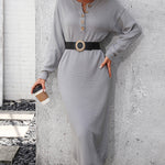 Sweater Maxi Dress Long Sleeve Button V Neck Knitted Dresses Oversized Loose Fashion Streetwear