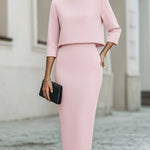 Boat Neck Top And Midi Skirt Set