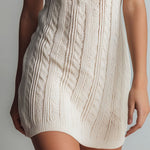 Quiet Luxury Ivory Cable Knit Short Sleeve Polo Mini Dress