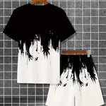 KZZ Men's Geometric Print Short-Sleeve T-Shirt and Athletic Shorts