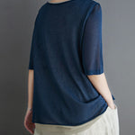 Artistic False Two Loose Ramie Cotton Half Sleeve Shirt