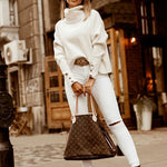 Casual Loose Solid Color High-Neck Long Sleeves Knitwear