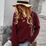 Sexy Hollow V Neck Long Sleeve Sweater