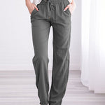 Solid Color Drawstring Elastic Waist Pants Casual Trousers with Pockets