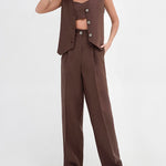 Nadorine Cotton Linen Vest Suit Women's Summer Sleeveless Tops Trousers Pants Two-piece Set
