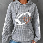 Rugby Print Top Women's Pullover Hooded Waffle Sweatshirt