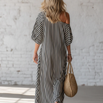 Elegant And Classic Striped Off-shoulder Maxi Dress