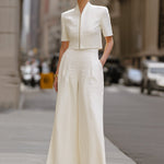 Modern Structured Two-Piece Set ��� Cropped Zip-Front Jacket & Wide-Leg Trousers