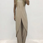 Nadorine Casual Two-Piece Set: Sleeveless Loose Fit Round Neck Irregular Hem Long Top with Wide-Leg Pants