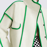 Long Sleeves Loose Buttoned Contrast Color Pockets Split-Joint Stand Collar Woolen Coat
