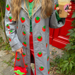 Fashion Fruit Print Long Coat Cherry Trench Coat