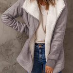 Fleece Long Sleeve Warm Teddy Coat Lapel Cardigan With Pocket