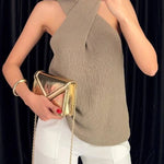 Chic crossover sleeveless knit top